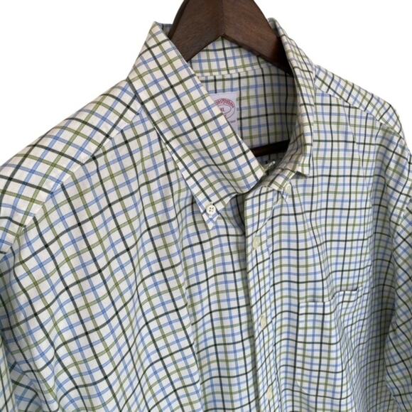 Brooks Brothers 346 White, Blue and Green Check Button Down Shirt - XL - Picture 2 of 5